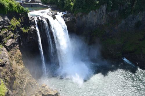 Water gushing beneath the waterfalls
